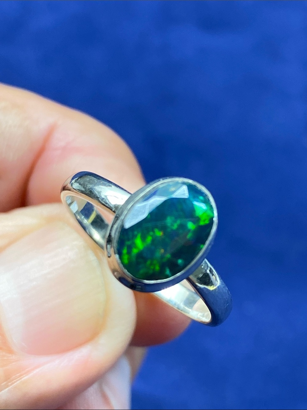 BLACK OPAL FACETED IN SOLID STERLING SILVER 925 SIZE 8